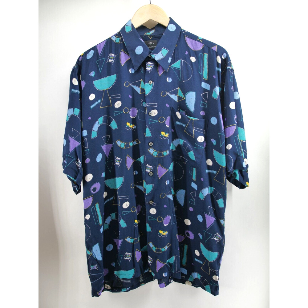 Vintage Countess Wara Polo Shirt Mens Large Blue Golf All‎ prints Rayon